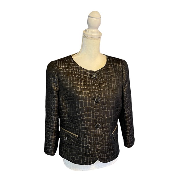 Armani Collezioni Dark Bronze Gold Croco Pattered Short Jacket - Picture 1 of 14